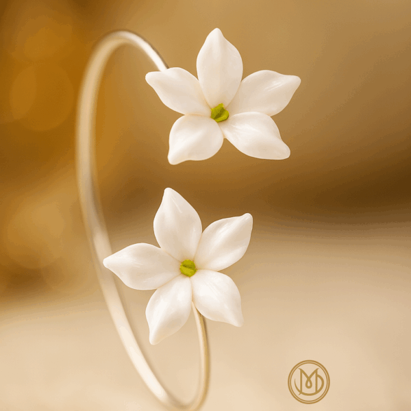 Pulsera  artesanal Flor de Jazmín malagueña porcelana fría con plata de ley 925  hecho a mano