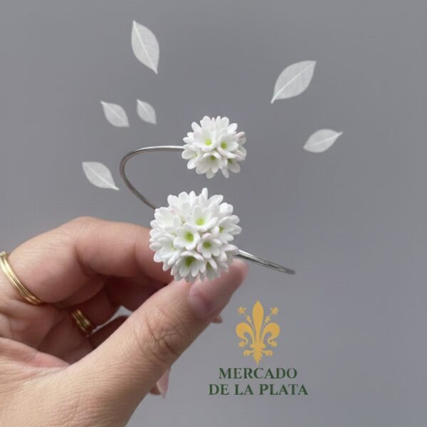 Pulsera artesanal biznaga porcelana fría con plata de ley hecho a mano