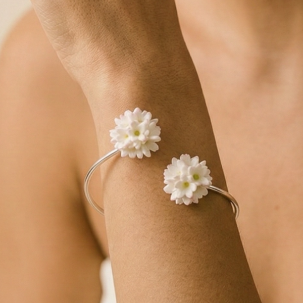 Pulsera biznaga malagueña porcelana fría tamaño pequeño pulsera hecho a mano  con plata de ley 925